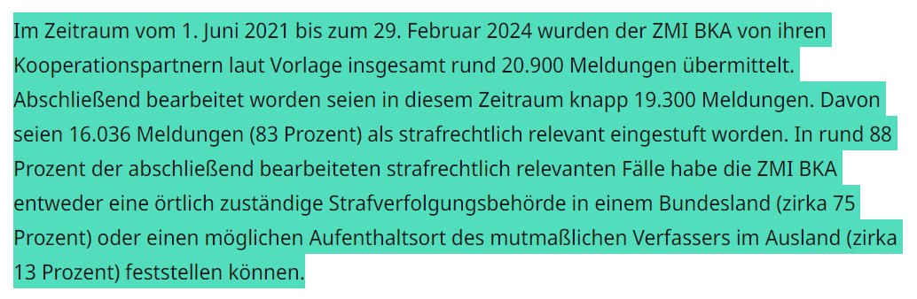 Zentrale Meldestelle für strafbare Inhalte im Internet:  Die neue Stasi scheint mir sehr aktiv zu sein.