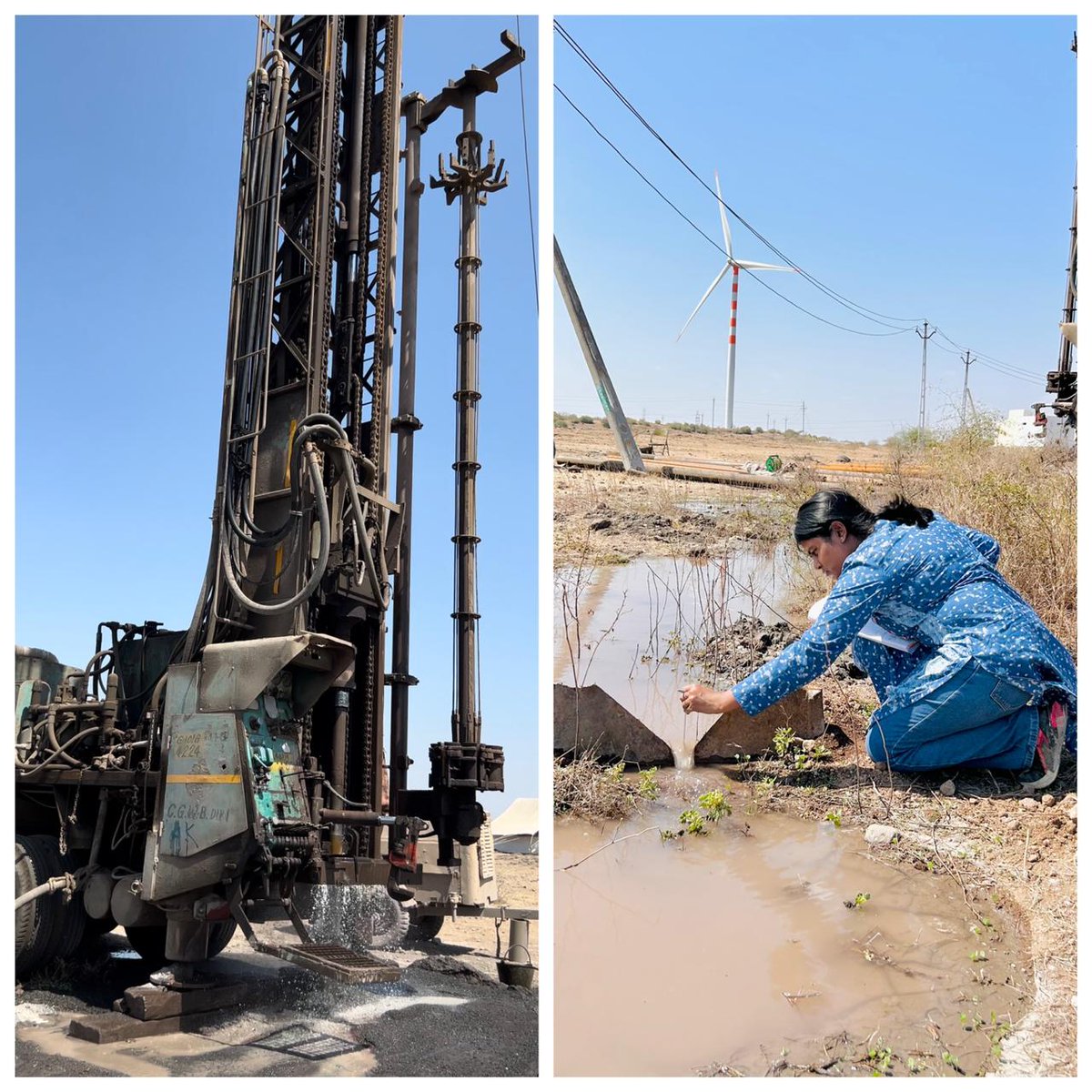 Officer of CGWB WCR Ahmedabad carried out Preliminary Yield Test of Piezometer drilled at Mota Khabda village, Lalpur Taluka, Jamnagar District. Depth of well drilled was 100m, tapping Phreatic Aquifer in Basaltic Formation with average discharge of 0.517 lps. @DoWRRDGR_MoJS