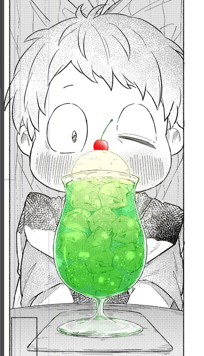 ゲの本で描いたクリームソーダ褒めてもらえて嬉しいので塗った 