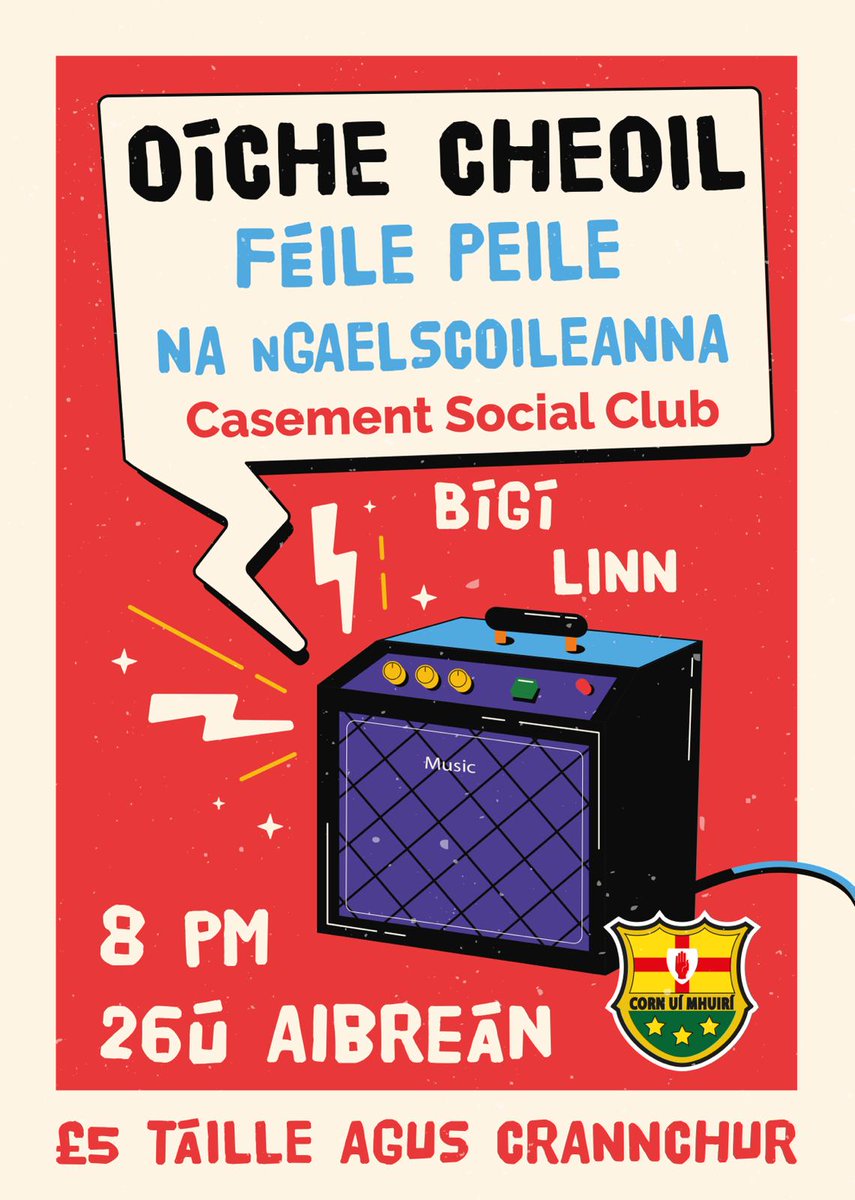 Tá Féile Peile na nGaelscoileanna 2024 ag druidim linn! Ócáid ollmhór i bhféilire na scoileanna i gCo Aontroma, in ómós don laochra Gael, Liam Ó Múirí @ColaisteFeirste ar an 26ú Aibreán Oíche cheoil na Féile - Páirc Mhic Asmáint 8-mall Hot Whiskeys agus Ceoltóirí Óga