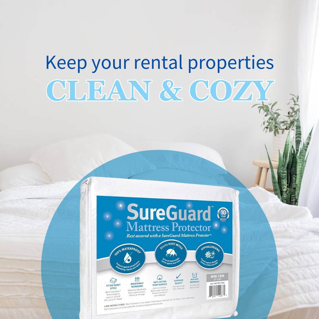 _sureguard's tweet image. Protect every mattress in your rental with SureGuard Mattress Encasements AND Protectors. No matter how many visitors you have, your mattresses will remain clean and healthy! 

Shop at: tinyurl.com/sureguard23 

#mattressprotector #mattressprotectors #beddingtips