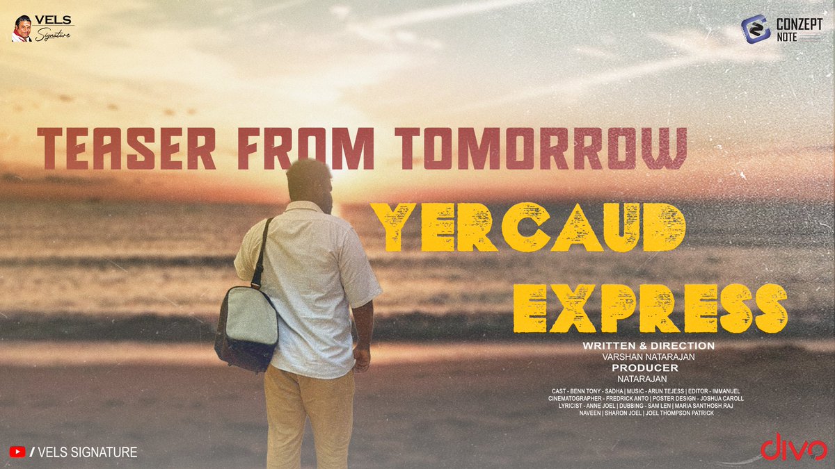 #YercaudExpress Short Film Teaser will be releasing Tomorrow. Stay tuned Written & Directed by @varshan23_ 🎬 @ArunTejess @BennTony2 @ConzeptNoteOff @divomovies
