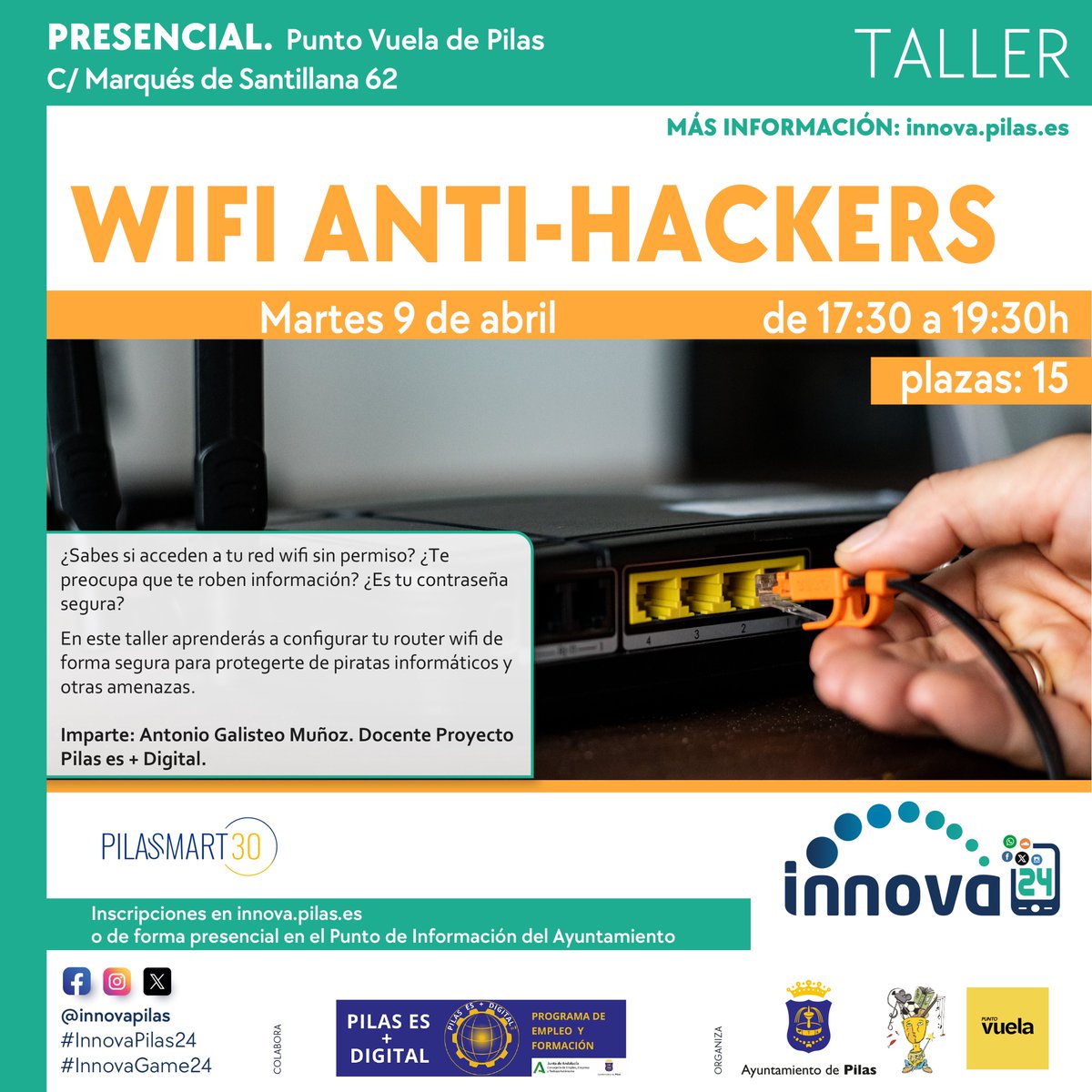 CONFIGURACIÓN WIFI 🛜

⁉️¿Sabes si acceden a tu red wifi sin permiso? ¿Te preocupa que te roben información? ¿Es tu contraseña segura?

🔐 Configura tu router de forma segura para protegerse de piratas informáticos y otras amenazas.

INSCRÍBETE ahora en innova.pilas.es