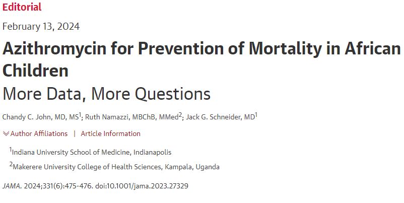 Check out this enlightening and thoughtful invited editorial in JAMA regarding the CHAT trial - an important contribution by Indiana University's pediatric/adult ID divisions and global health faculty. @IUIDfellowship @IUMedSchool @IUSMDeptMed @IDSA