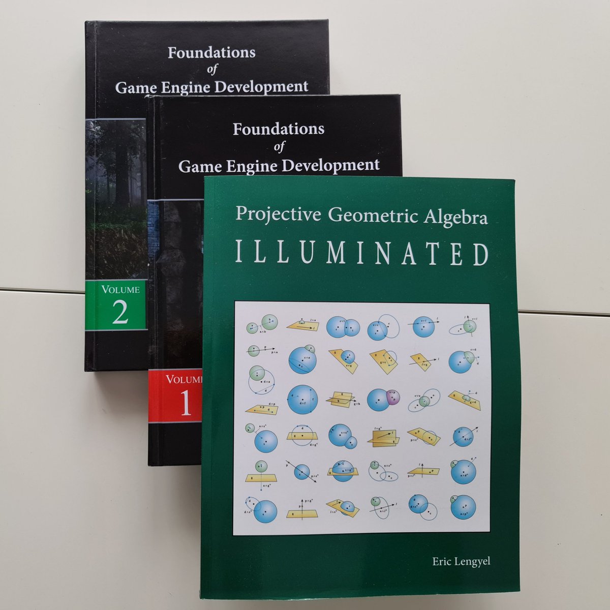 During GDC 2024 I bought the book 'Projective Geometric Algebra Illuminated' from @EricLengyel himself at his expo booth of Terathon Software, to join my collection.