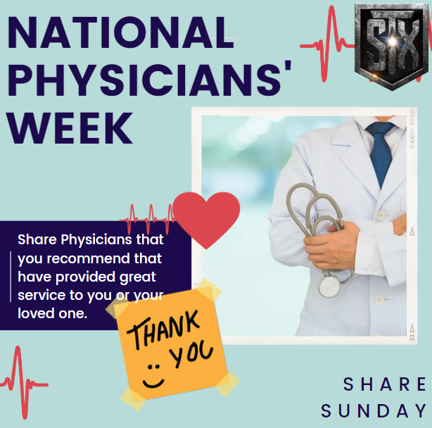 🥼🩺National Physicians' Week 🥼🩺It's Share Sunday. Share Physicians that you recommend that have provided great service to you or a loved one. @LuisSilva_STX @holland_marci @CanasofSTX @Ahmad_Al02 @jessermontez @JeremiahSchmit5 @STXspeaks