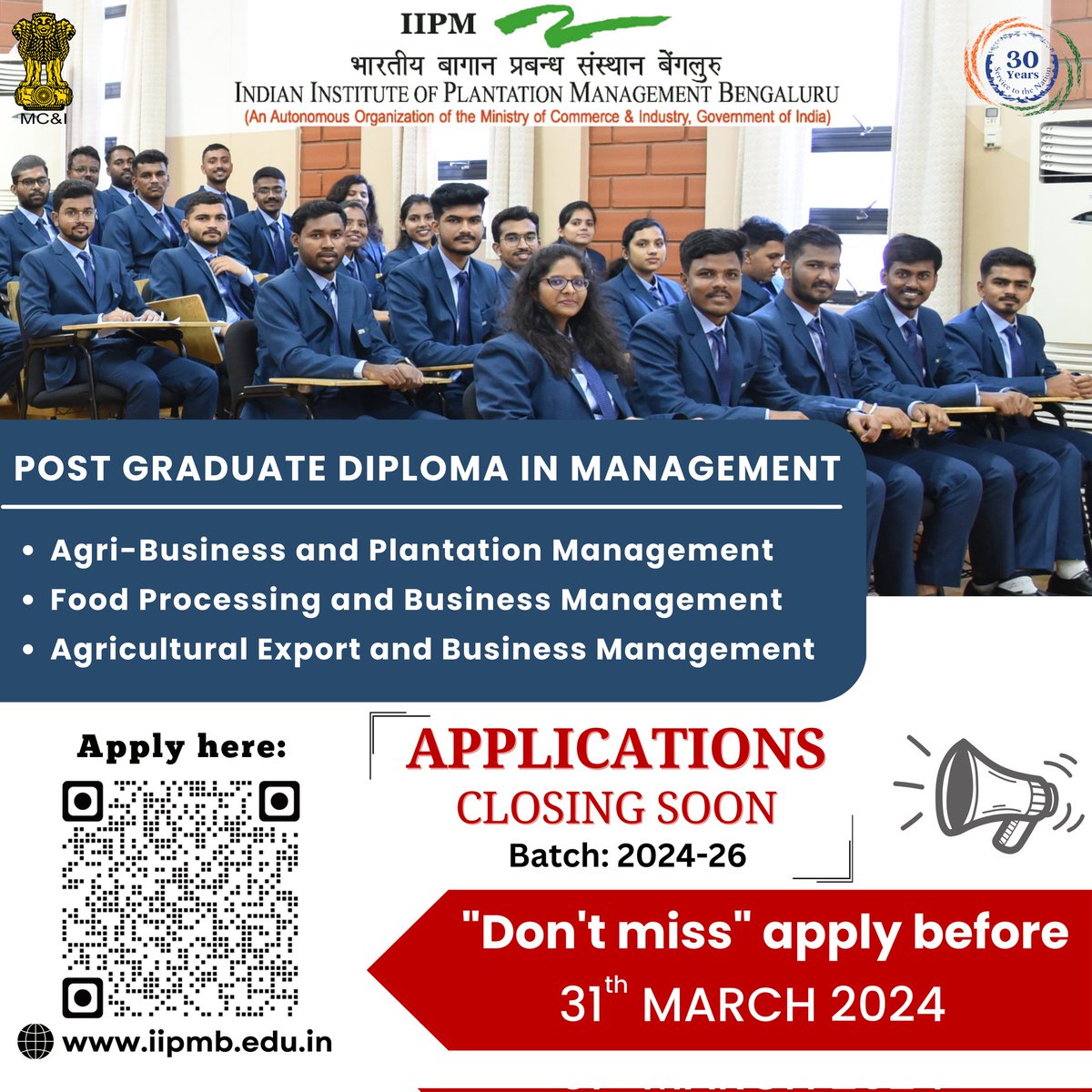 2024 PGDM Applications are closing soon!

Join our intensive #PGDM programs to elevate your skills and cultivate your success in the future.

Enroll today to unlock the opportunities ahead!

#IIPMB1993 #iipmb #agribusiness #plantation #foodprocessing #agriexport #mbaadmission