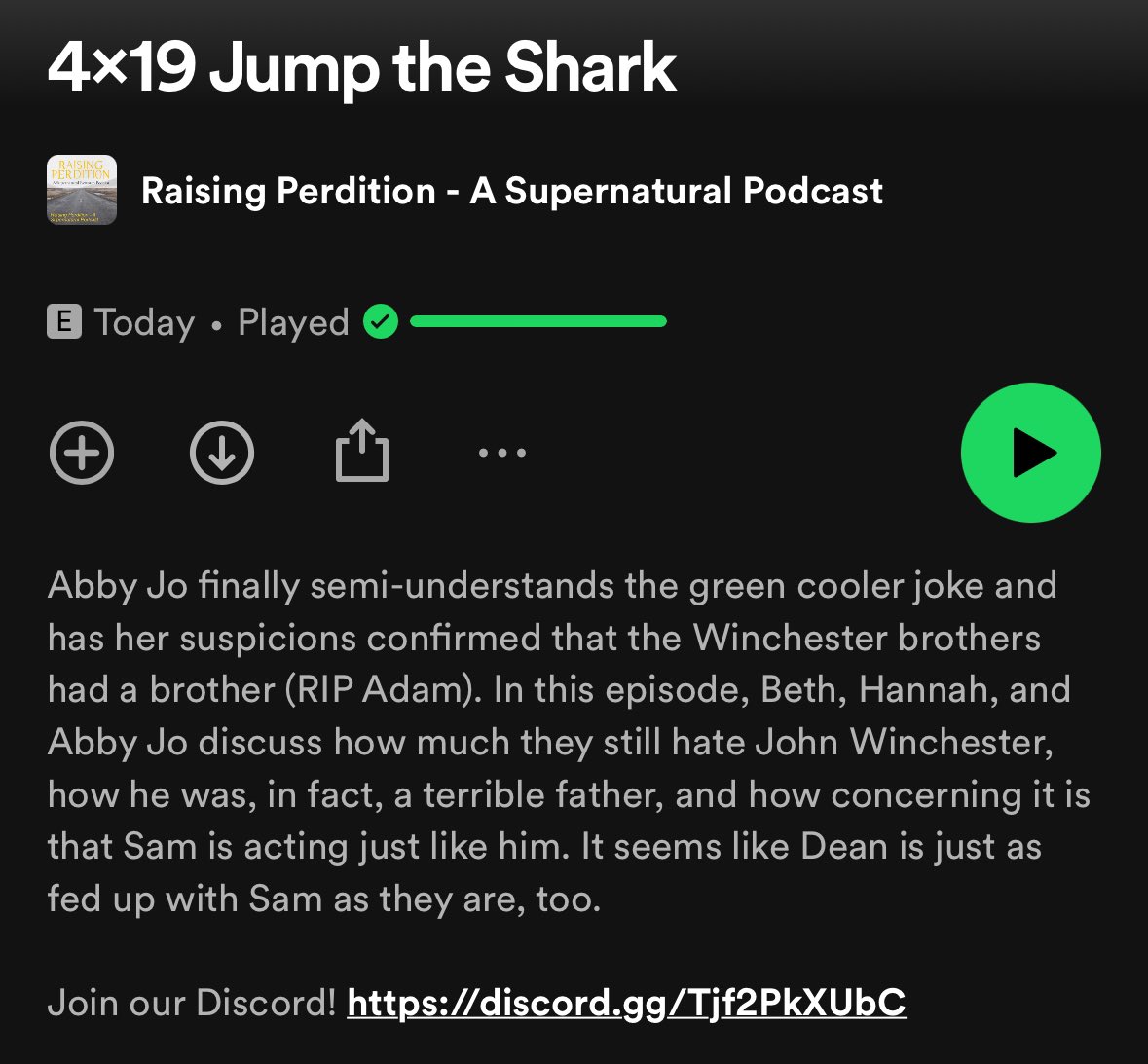 RPerditionPod's tweet image. ✨New Episode Available✨

This week we discuss #Supernatural episode 4x19 Jump the Shark 🦈 

To listen, check out the link in our bio!