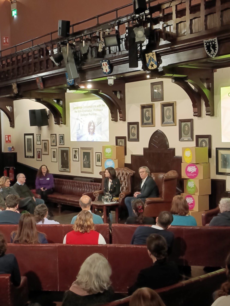 We were delighted to welcome @Cambridge_Uni's Vice-Chancellor Professor Debbie Prentice to #CamFest @cambridgeunion last night. She was in-conversation with @JamesHelm1, Director of External Affairs and Communications about her time in Cambridge and her own academic research.