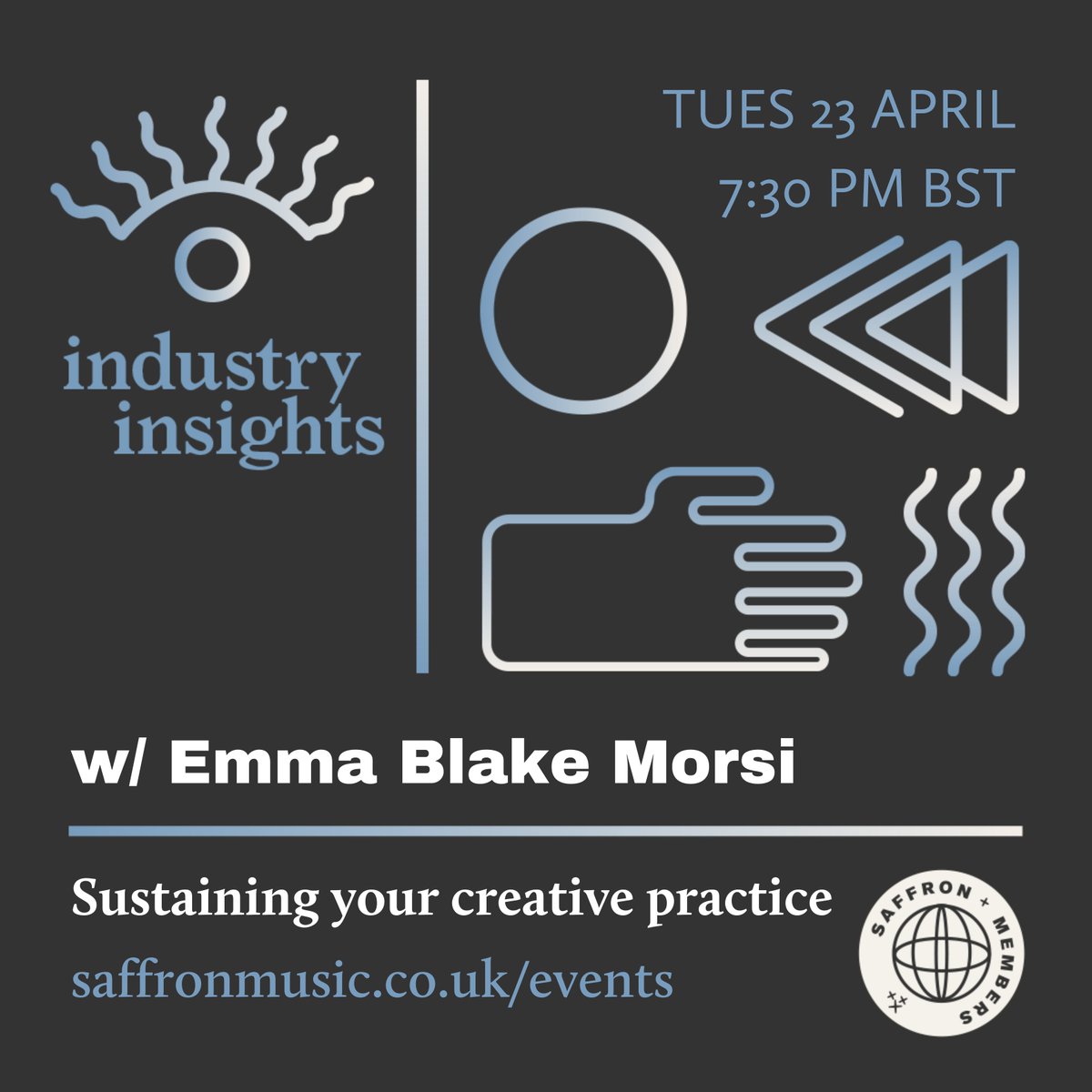 Online workshop: Sustaining your creative practice 🌱 Evolve your creative practice and build resilience into your freelance music career in our next industry insights workshop hosted by Emma @blakemorsi Full details & signup: saffronmusic.co.uk/events/industr…