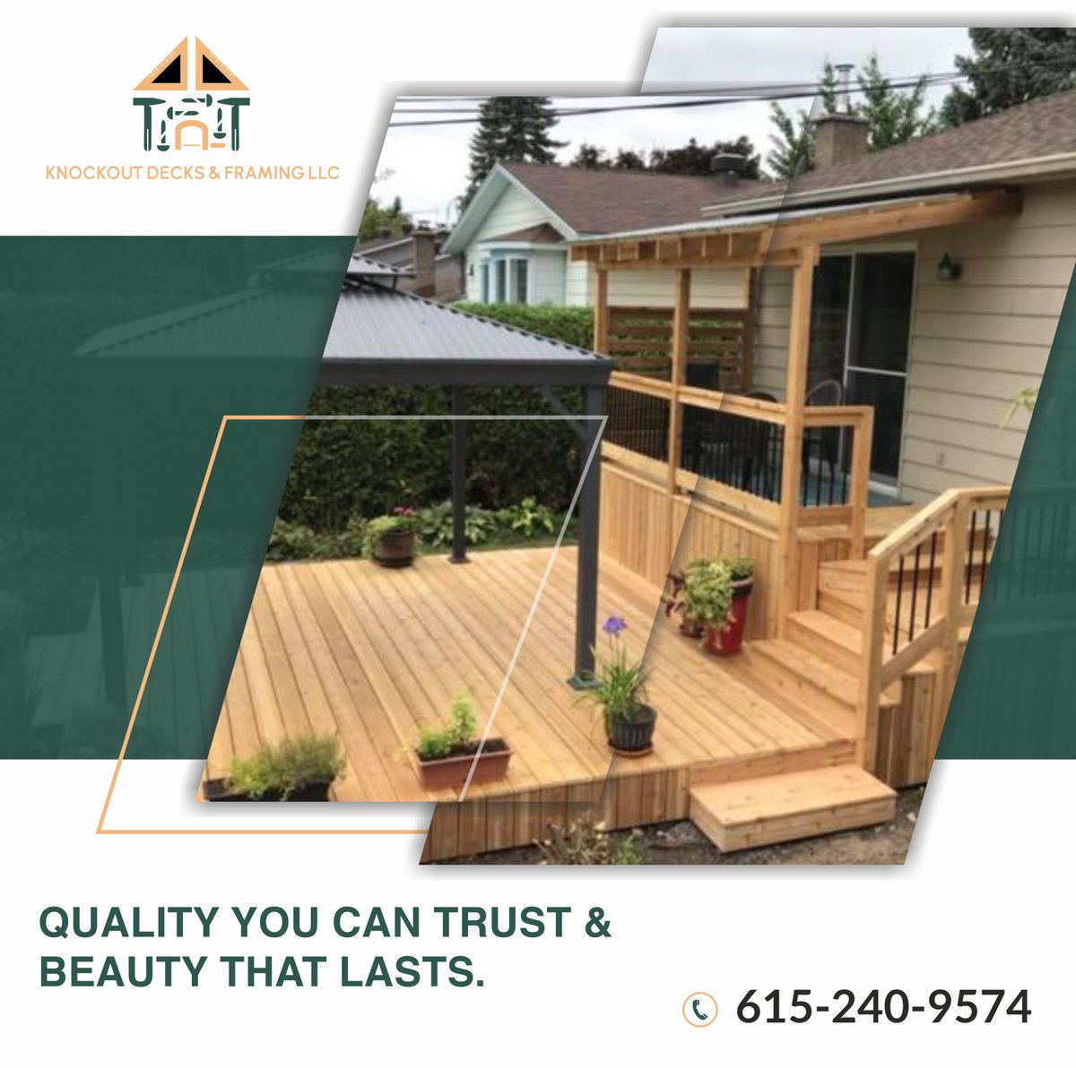 KAndframin4320's tweet image. Trust in the craftsmanship of Knockout Decks &amp;amp; Framing – where quality meets longevity, and beauty endures. 🏡✨

Call Us On +1 615-240-9574

#KnockoutDecks #CraftsmanshipMatters #HomeImprovement #DreamBackyard #OutdoorLiving #Craftsmanship #DreamHome