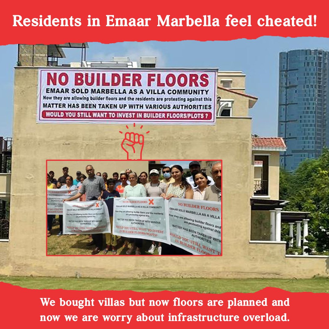 Our residents dreamed of owning beautiful villas, but now they're disappointed by the sudden announcement of builder floors. Let's unite & demand transparency from the builders.#EmaarMarbella #nobuilderfloorsmarbella #gurgoannews @cmohry @emaardubai @mohamed_alabbar