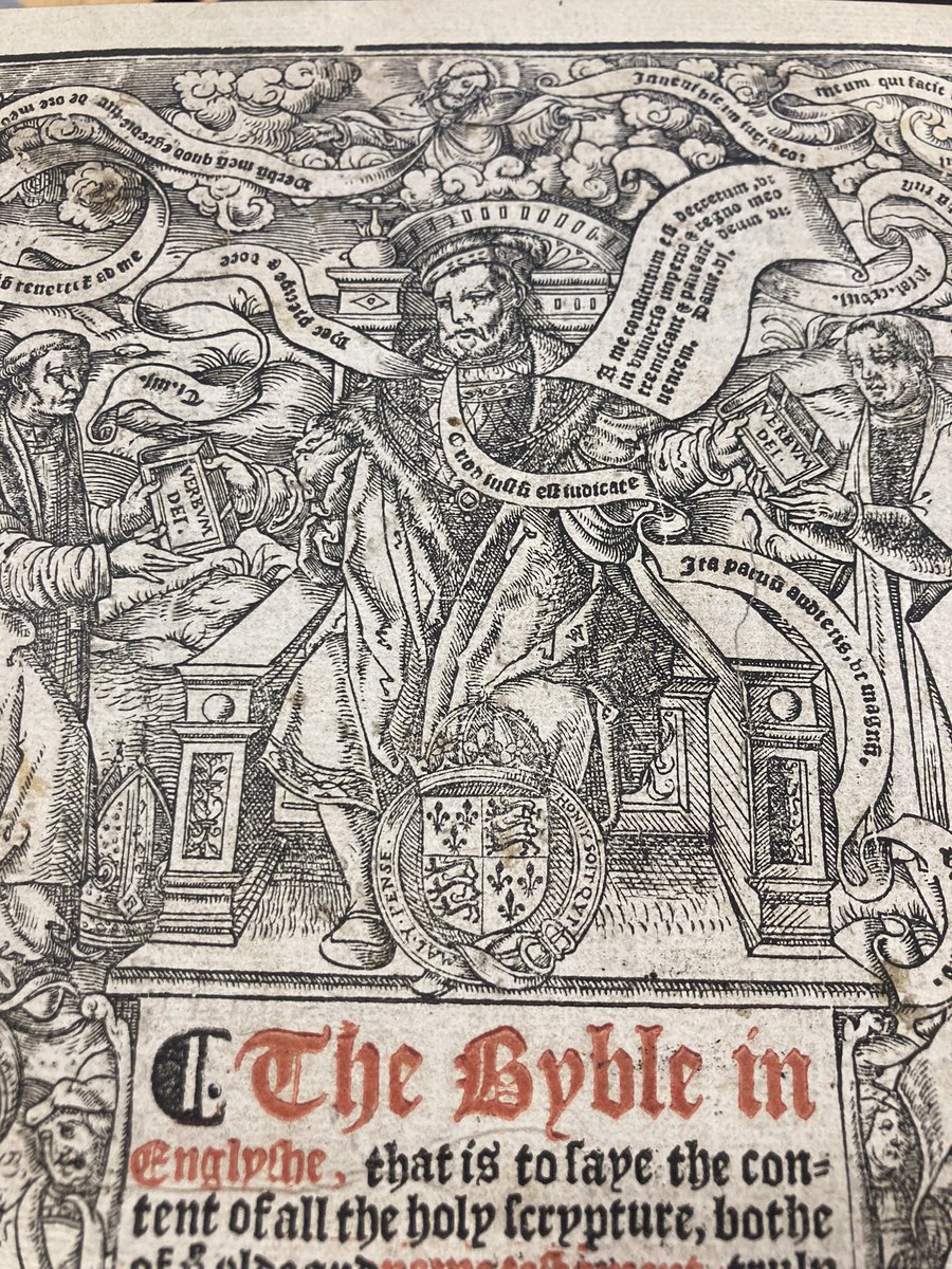 theULSpecColl's tweet image. A great visit from some students based in Germany today, looking at @theul’s religious treasures. The early 14thC Wycliffite Bible was later owned by King Edward VI (MS Mm.2.15). The #Gutenberg Bible leaf was bought at auction in 1870 &amp;amp; is on vellum.