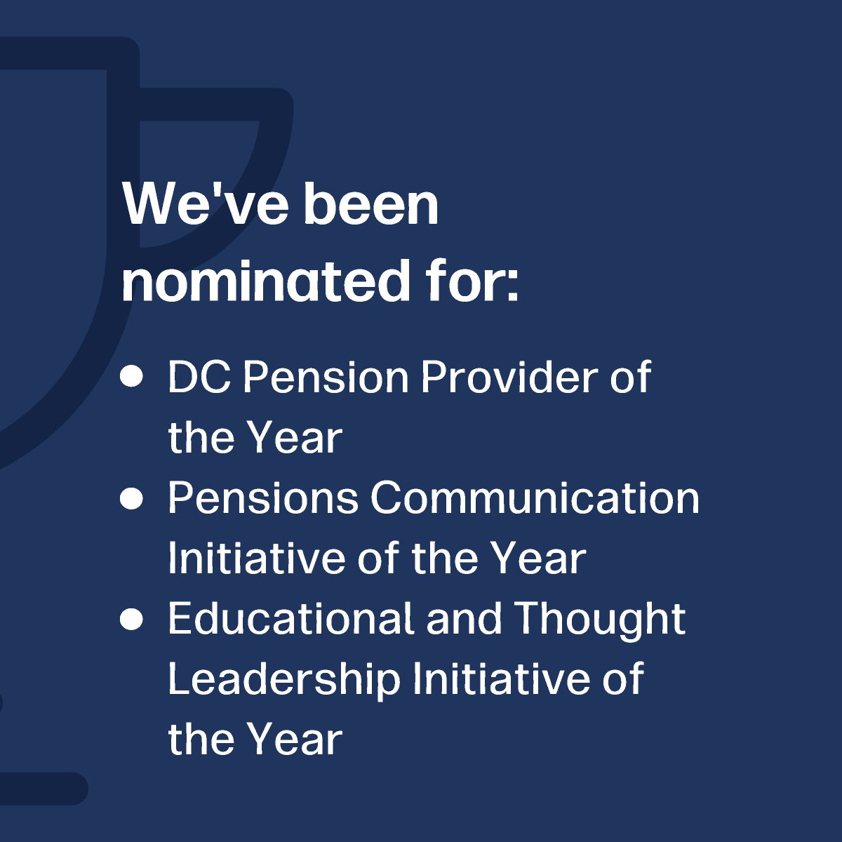 Awards season is in full swing. We’ve been shortlisted at the #UKPensionAwards – check out what we’ve been nominated for 👏👇