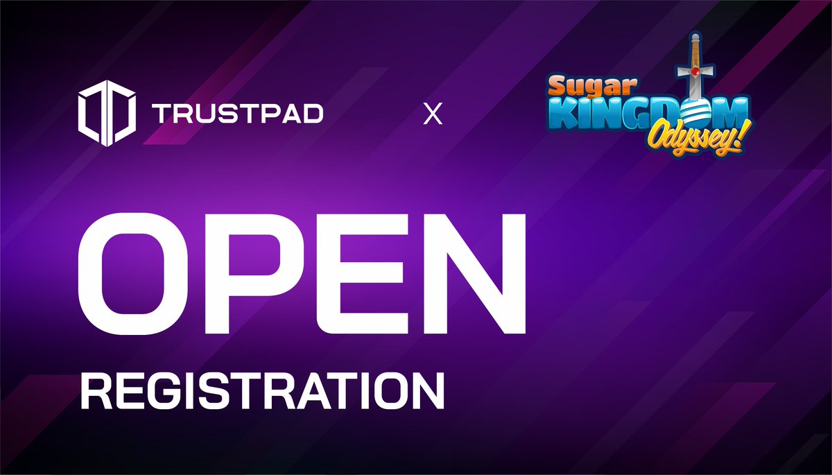 ⚡️ Registration for Sugar Kingdom Odyssey IDO on @TrustPad is LIVE! 🍭 🟠 Less than 48 hours until the sale starts! 🟠 Register here: trustpad.io/pool/sugarking… ✅ Min. 20K $TPAD staked needed for Guaranteed Allocation. You don't want to miss this one 👀 @SugarKingdomNFT