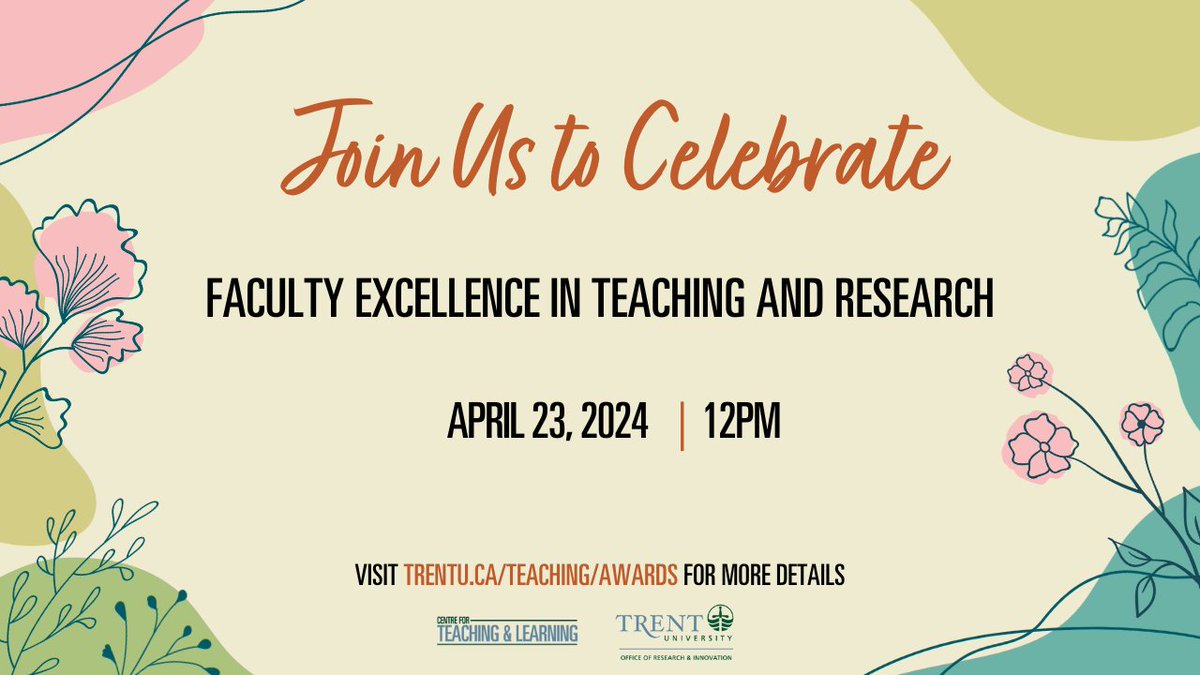 Congratulations to the recently announced 2023/24 Research and Teaching Award Winners. To learn more about the award recipients please visit trentu.ca/news/story/394…
We will be celebrating the award recipients April 23rd, in-person and online tickets available.