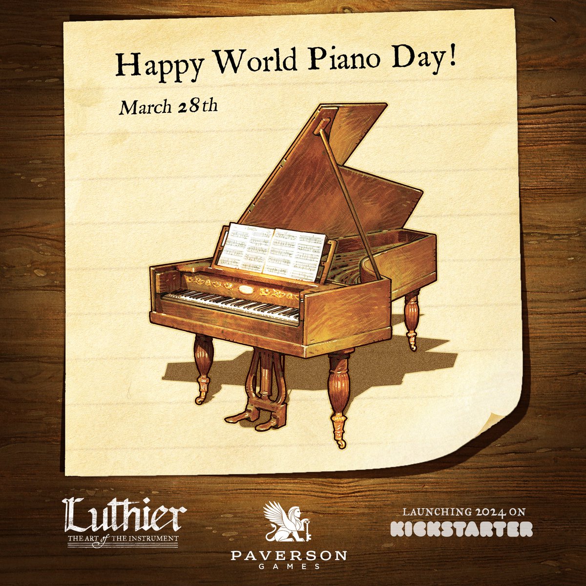 Happy #WorldPianoDay! 🎹 Join us as we celebrate the art of the instrument for our board game, #Luthier, coming to #Kickstarter in 2024! 🥳🎻🎲 #musicalinstrument #luthiergame #paversongames #classicalmusic #music #piano #fortepiano