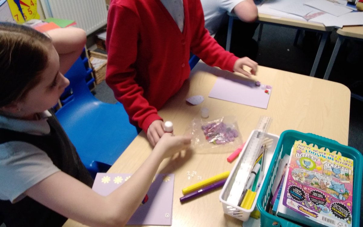 Year 6 having a chilled last day of term making Easter cards and watching a film with some tasty snacks..