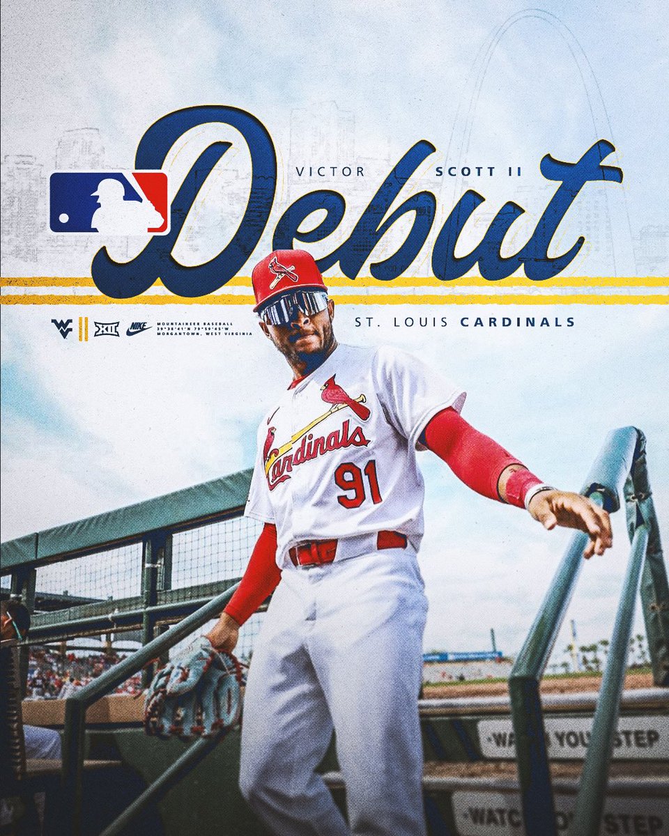 A special opening day for this former Mountaineer! Congrats @Victor_Scott2 on your MLB debut! #HailWV