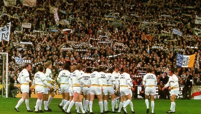 Leeds United players celebrate with their supporters after winning the first division title at the end of the 1973/74 season. #lufc #Leeds #LeedsUnited #leedsutd #mot #alaw