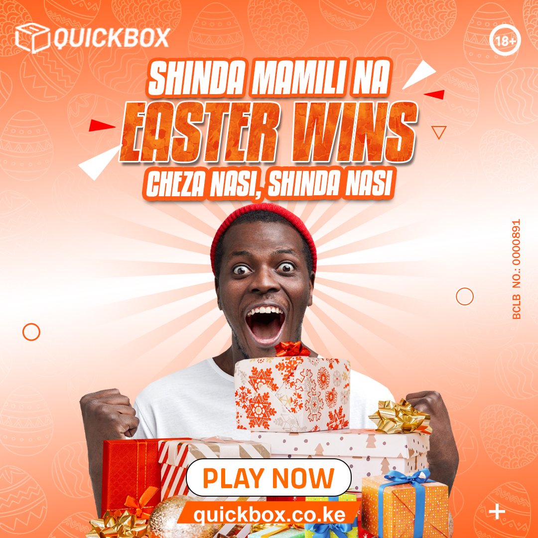 Shinda mamili na easter wins .Cheza nasi shinda nasi .wins ni kila dakika .pesa iko hapa quickbox.co.ke dial *577#
#BangbetWRC #TukTukThursday #GatherForImpact  #CitizenBriefs #ShareasmileKe #PepsodentKE #EasterNaRally #ShidaNiWewe . #NairobiMoneyMakingSecrets #DilBar