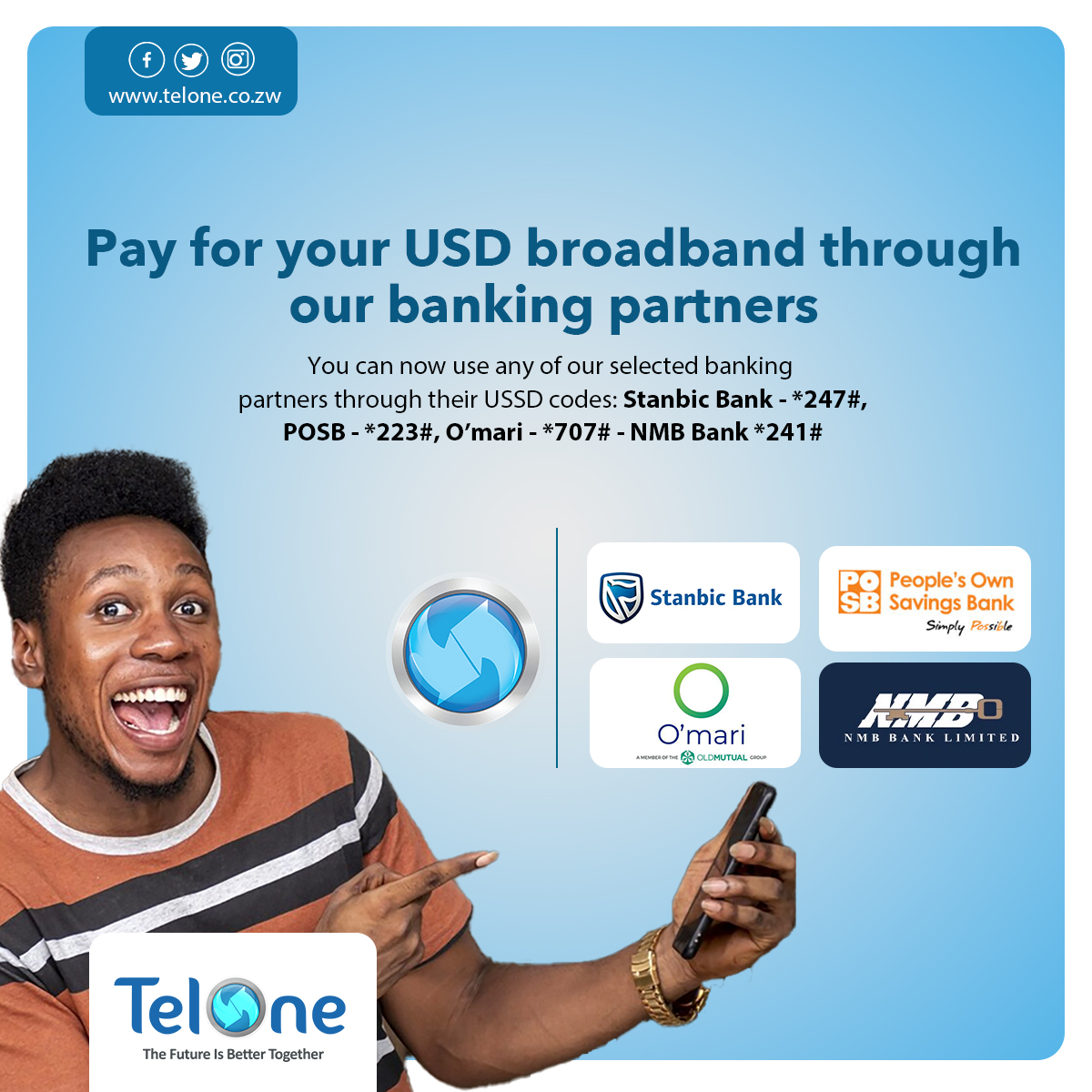 Top up your USD broadband through our banking partner's. ✅Stanbic Bank ✅People's Own Saving Bank ✅O'mari ✅NMB Bank