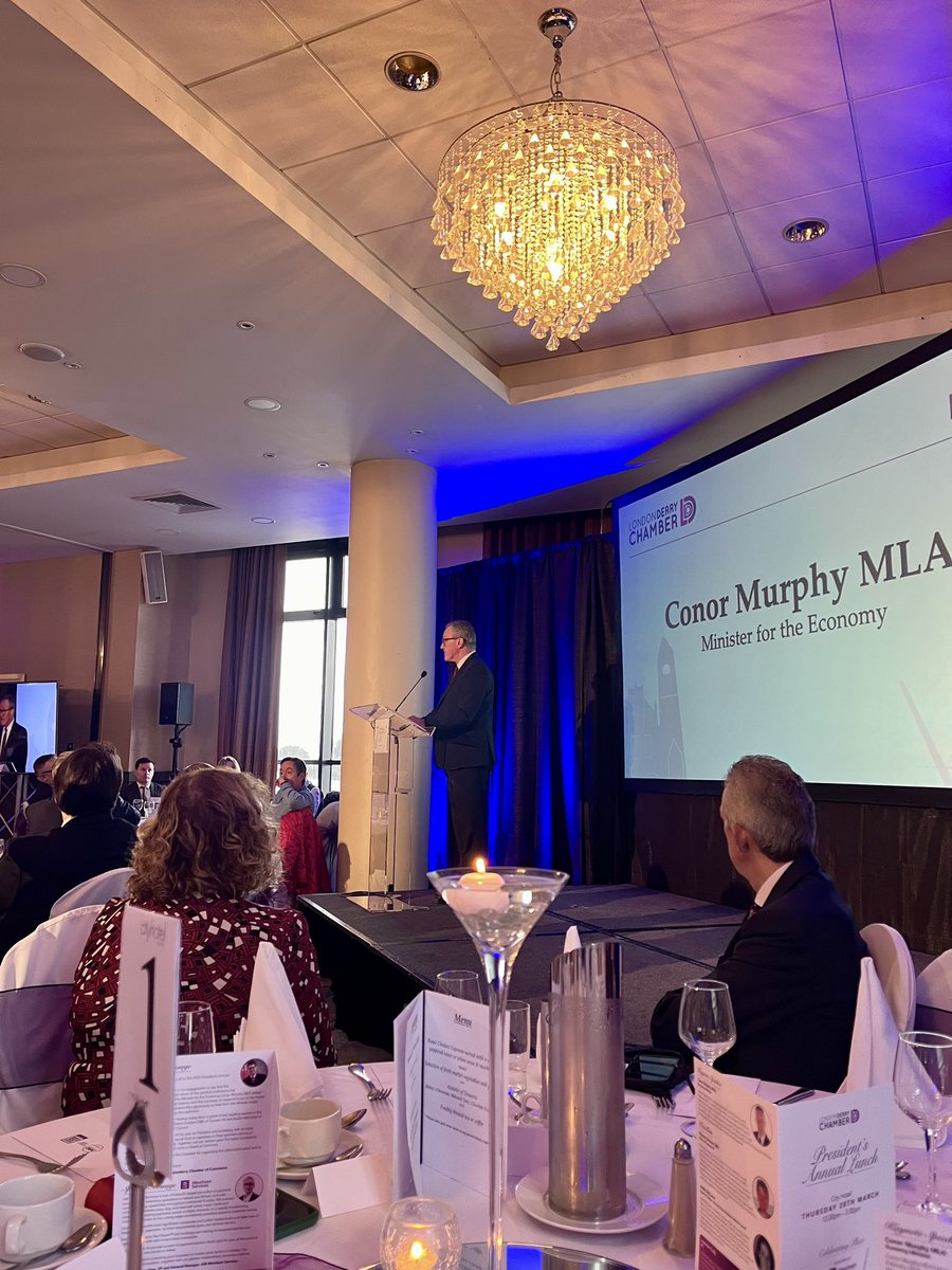 Economy Minister @conormurphysf outlining 5 areas of action to support the NW including @InvestNI being measured on regional balance through success in NW, Magee expansion, City Deals, connectivity and the tourism including linking the Wild Atlantic Way and Causeway Costal route