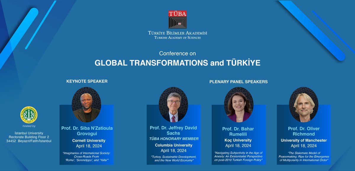 #TÜBA-Küresel Dönüşümler ve Türkiye Konferansı 🗓️1⃣8⃣-2⃣0⃣ Nisan 2⃣0⃣2⃣4⃣📍İstanbul 👉bit.ly/3RMek0p