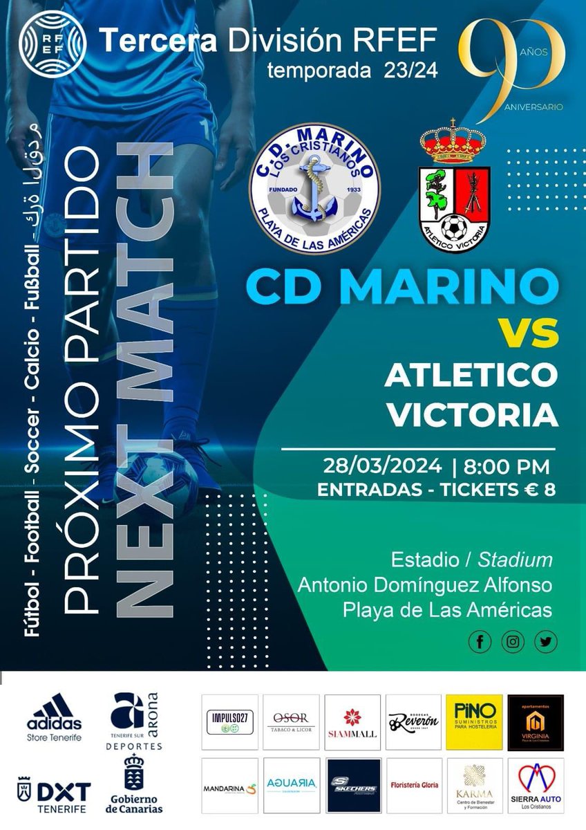 𝙃𝙊𝙔 𝙅𝙐𝙀𝙂𝘼𝙉 𝙇𝙊𝙎 𝙑𝙀𝙍𝘿𝙀𝙎
#DiaDePartido #MatchDay

<a href="/CDMarinoOficial/">CD Marino</a> 🆚 Atlético Victoria 

🏟️Antonio Dominguez 🕣20:00

ES NUESTRO MOMENTO!!💚🤍
#SentimientoVerdiblanco #VamosVerdes