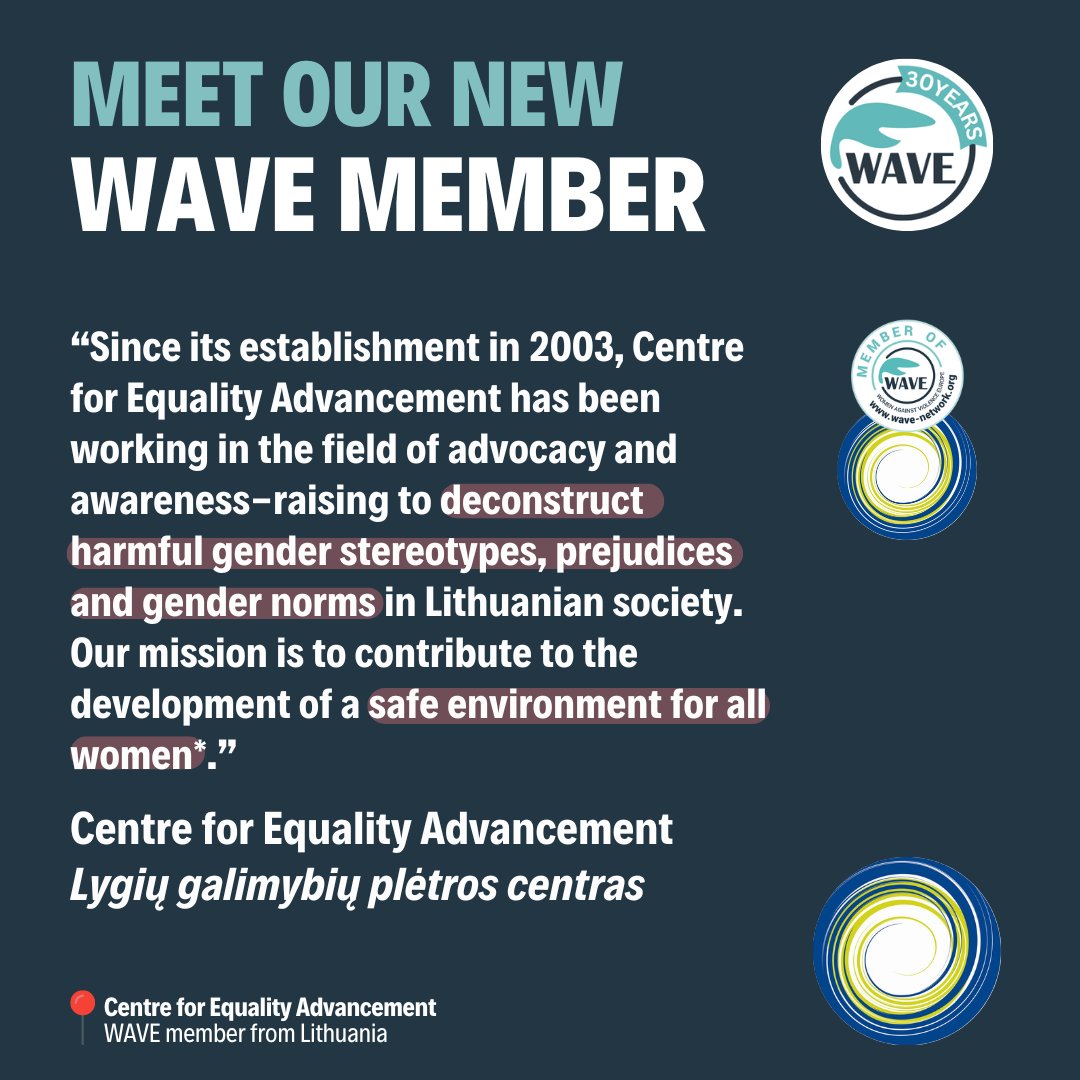 As we continue to celebrate WAVE's growth, we welcome our newest #WAVEmember from Lithuania, Centre for Equality Advancement (Lygių galimybių plėtros centras)! Thank you for joining our #WAVEofChange! 📣 More on the #WAVEmembership: wave-network.org/get-involved/#… #endVAWG #WAVEmembers