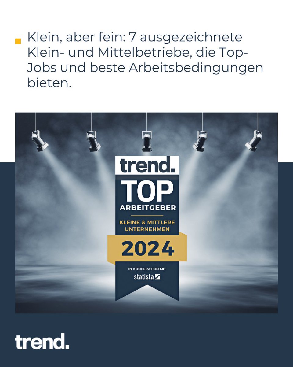 Größe ist nicht das Einzige, das zählt: Wir präsentieren die 7 Gewinner der trend. Top-Arbeitgeber-Wahl 2024 aus der Kategorie der Klein- und Mittelbetriebe --> bit.ly/43AcEez