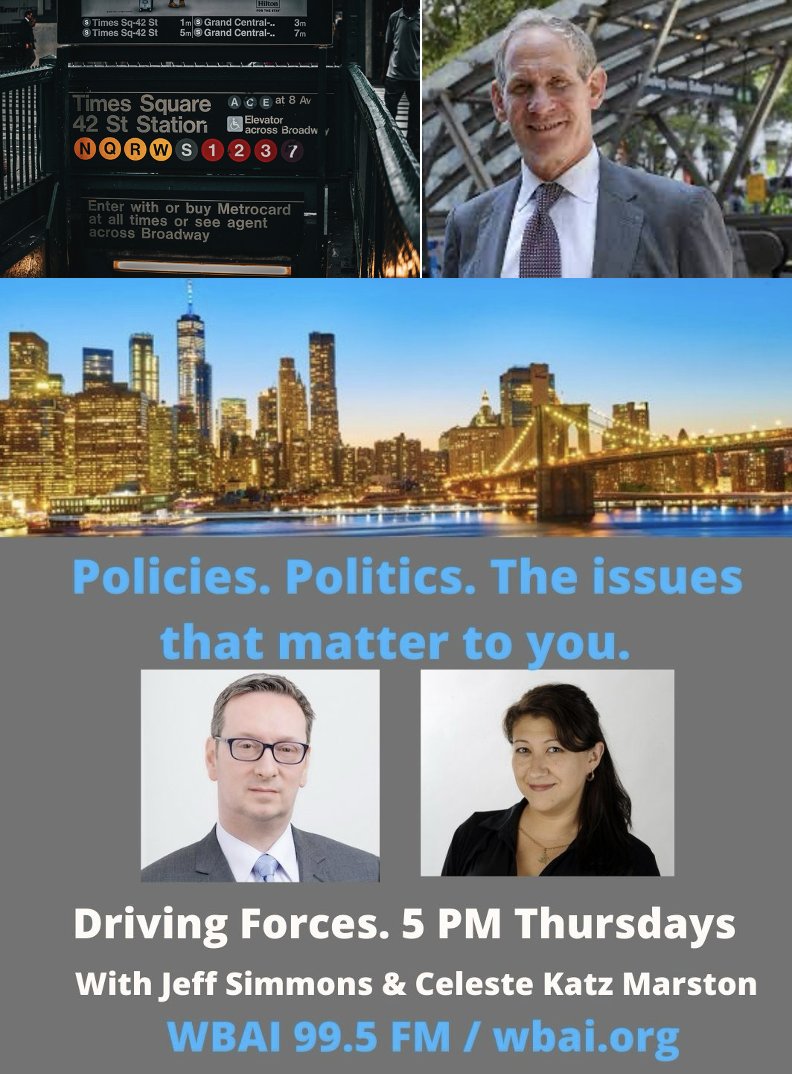 How do you feel about #congestionpricing? Let us know when @CelesteKatzNYC & Jeff Simmons @jackHites talk with @MTA Pres./Chair Janno Lieber on Driving Forces at 5 PM today. Phone lines are open much of the hour at (212) 209-2877. #transit #subways