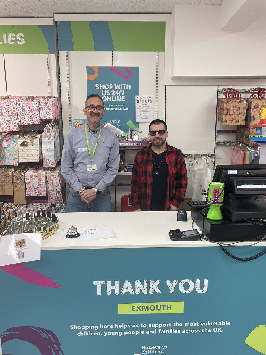 'Thrilled to see Chloe and Philip, two of our colleagues from Littleham @coopuk Store volunteering at the Barnardo’s shop this morning! Big shoutout to Fiona, the manager, for the warm welcome. This is partnership working at its finest! 🌟 #Community #CoopPioneer