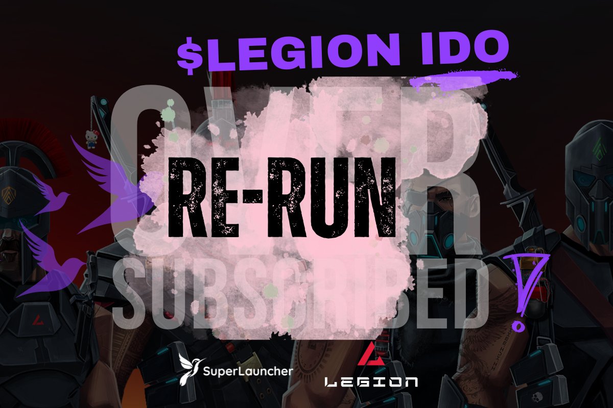 Users 1st ♥️ The @Legion_Ventures IDO was an astounding success and oversubscribed by 180%. But we heard you so we are going for a re-run with the aim of maximum inclusion. $LEGION IDO re-run : 8 APR, 2PM UTC - 9 APR, 2PM UTC Claim your funds @ 3 PM UTC and get ready. 👉