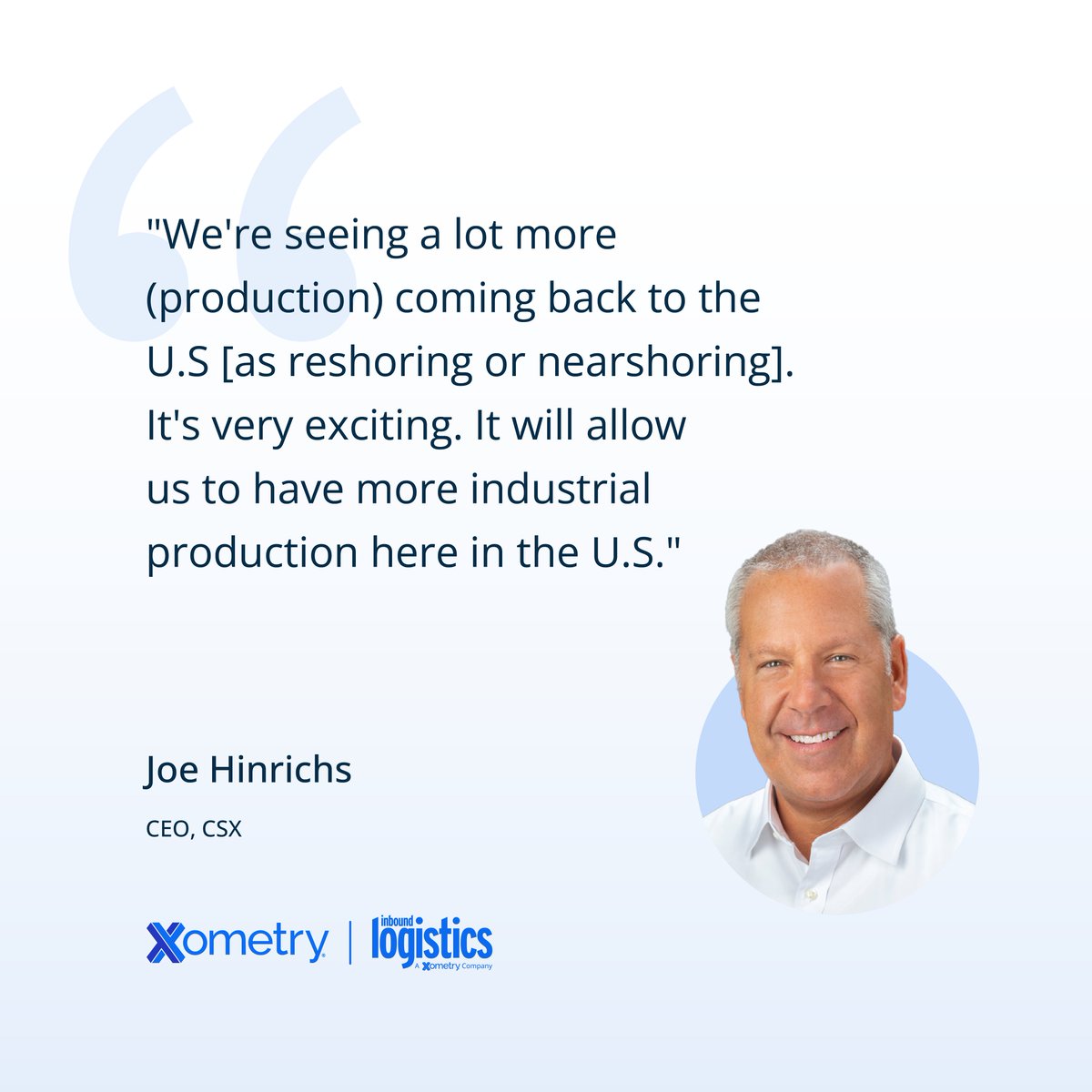 On one of the latest episodes of the Inbound Logistics Podcast, Xometry's Senior Vice President of Enterprise Sales, Wes Norris, and the President & CEO of CSX, Joe Hinrichs, unveiled their insights into the manufacturing trends to watch out for this year: loom.ly/7j-rlZs