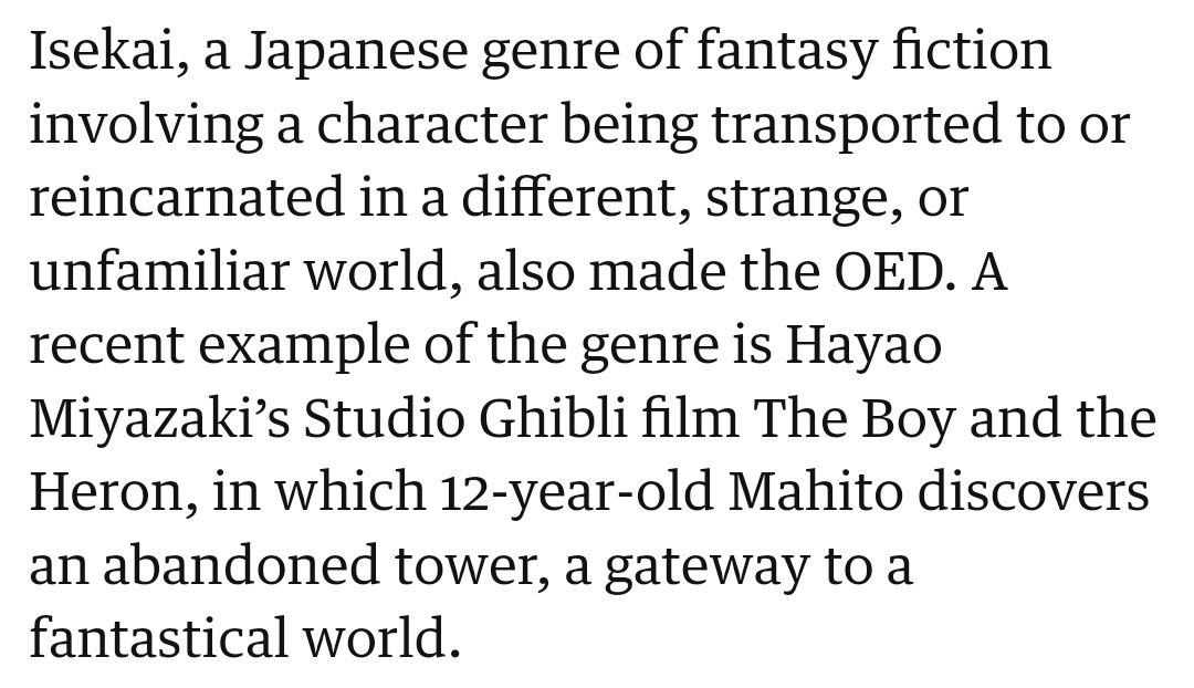 "Isekai" has been added to the Oxford English Dictionary.

We did it Isekai bros.
