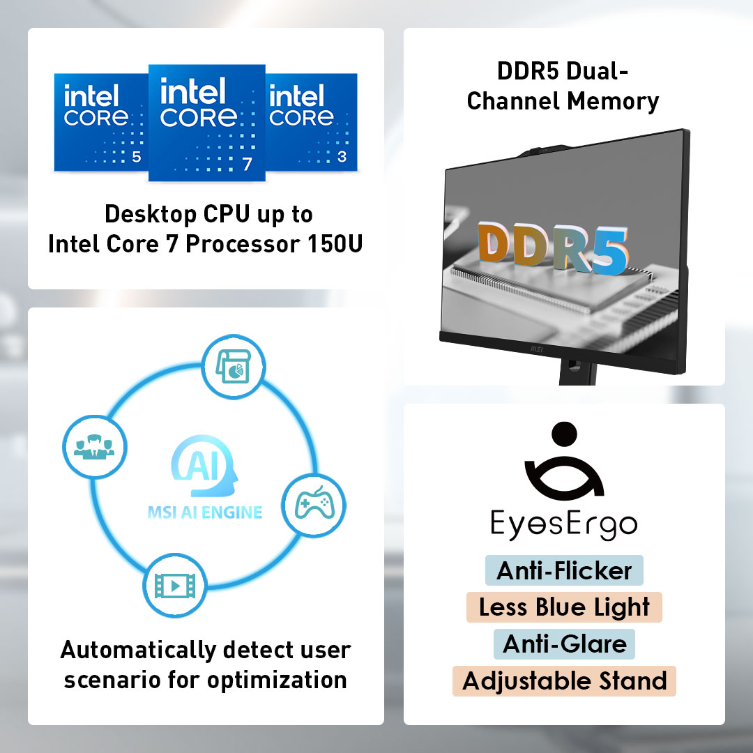 Enhance your work efficiency for complex multitasking with the latest Modern AM242 & AM272 Series all-in-one PCs. ✅ Up to Intel Core 7 processor 150U ✅ DDR5 memory ✅ MSI AI Engine ✅ Anti-Flicker technology & Less Blue Light 👉msi.gm/am242tp-1m #ModernSeries