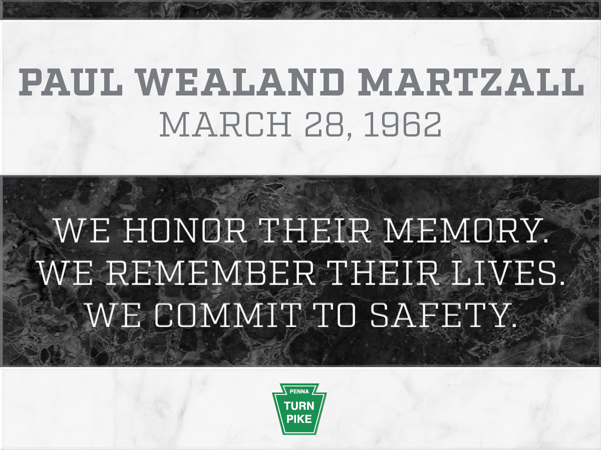 Today is the anniversary of Paul Wealand Martzall’s death in the line of duty. He was from Lancaster County, he died on March 28, 1962, at the age of 53, while performing his duties on the PA Turnpike in District 3.