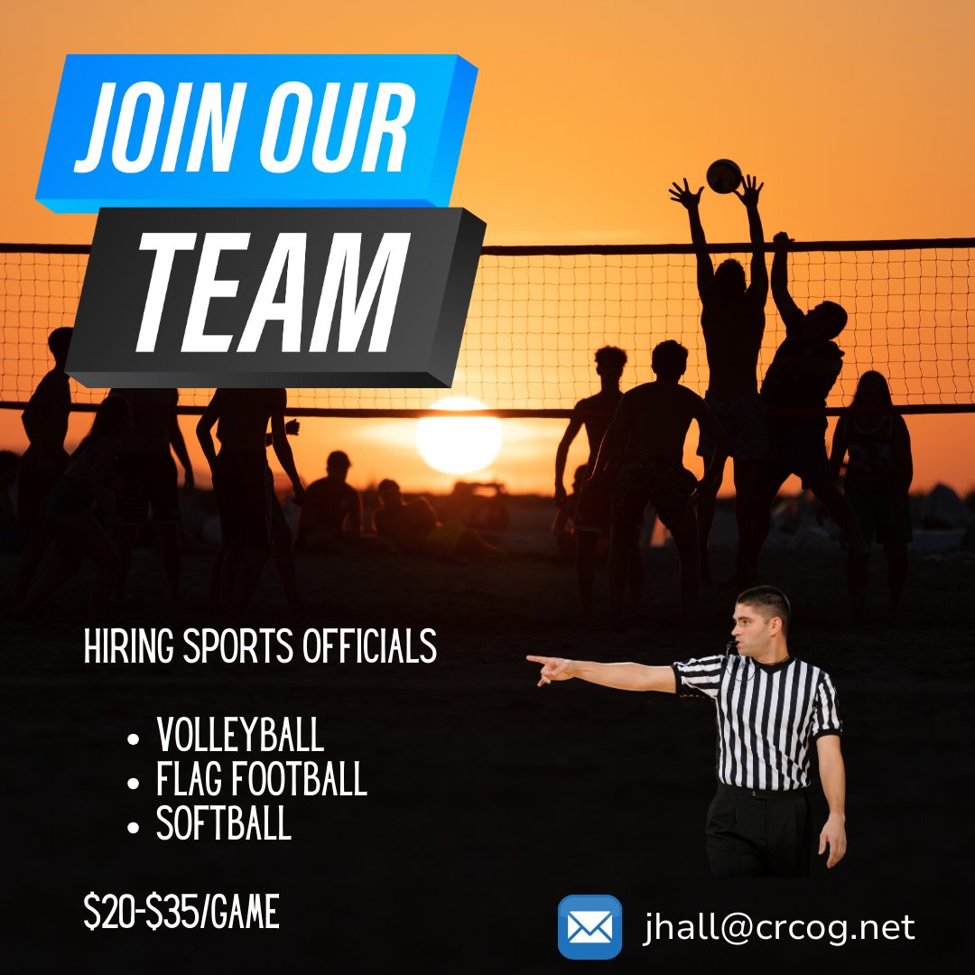 Stay connected to the sport, give back to the community, and enforce the concept of fair play and good sportsmanship! CRPR is recruiting sports officials for Volleyball, Flag Football, and Softball. To inquire, email jhall@crcog.net or call (814) 231-3071.