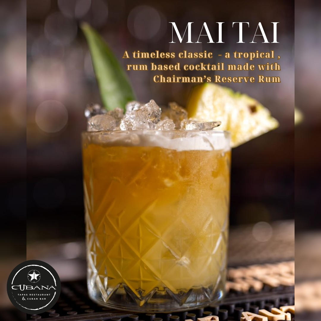 Try a tropical cocktail at Cubana this weekend. Here we have a fruity Mai Tai made with Chairman’s Reserve, Orgeat syrup, Premium triple sec, fresh lime juice and pineapple🍍