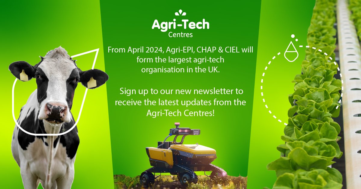 We’re relocating newsletters! 🎉

From April, Agri-EPI, CHAP and CIEL will become @AgriTechCentres.

Join us as we drive cross-sector collaboration and agri-sector innovation!

➡️ Subscribe to our new newsletter to get the latest updates: ow.ly/NuVw50QFe0n
