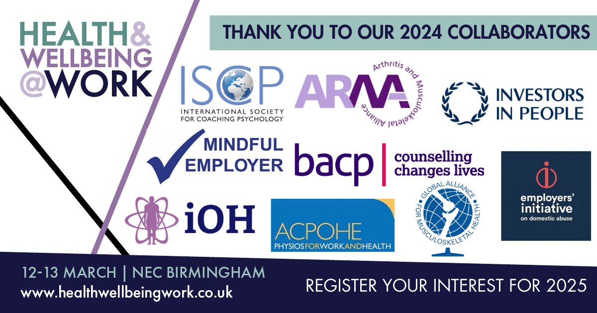 Our event collaborators help us shape our educational agenda through collaboration and support, providing insightful value each year to our event and conference programme. A massive thank you to each and every one of our 2024 event collaborators! healthwellbeingwork.co.uk/2024-event-col…