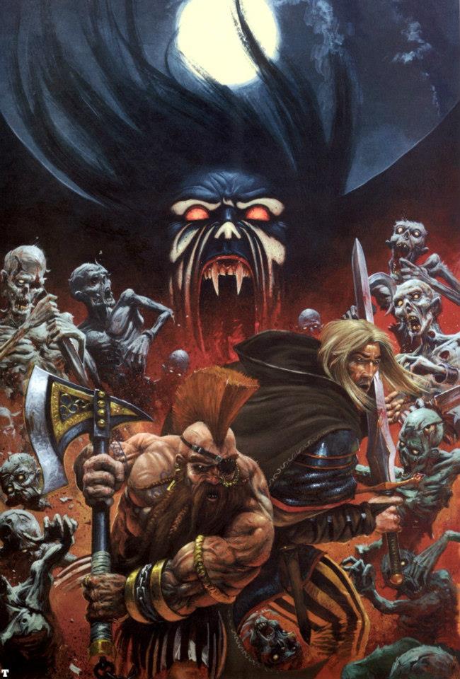 One of my favorite Gotrek and Felix covers of all time - this one is from the excellent 'Vampire Slayer' by William King.👌 To me this is the peak 'Hammer art. Dark, gritty and without those obnoxious 'heroic' proportions. The Undead are terrifying.💀 100% metal. #WarhammerArt