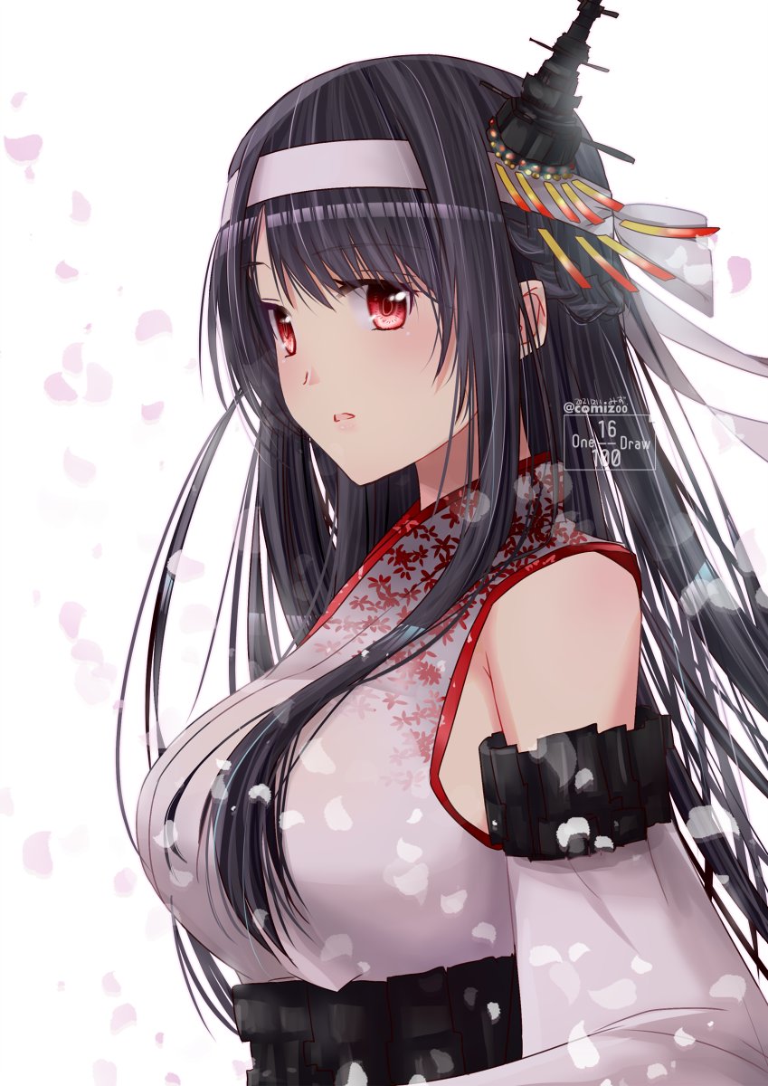 fusou (kancolle) 1girl solo long hair breasts looking at viewer simple background black hair  illustration images