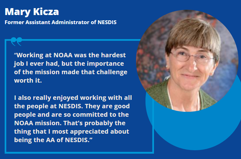 Meet Mary Kicza, who served as the first woman Assistant Administrator of NOAA's National Environmental Satellite, Data, and Information Service (NESDIS)! 

Listen to an interview with her from the @NOAA Heritage Oral History Project:
voices.nmfs.noaa.gov/mary-kicza
#WomenOfNOAA…