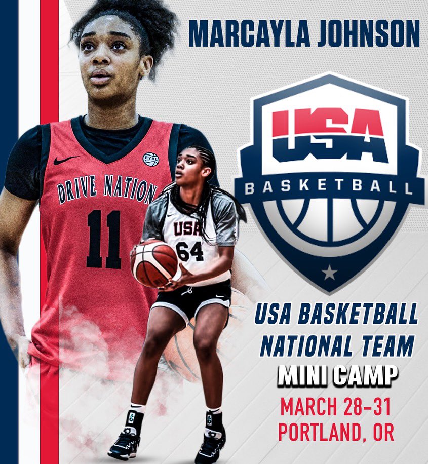 We wanna wish our @MarcaylaJohnso1 well as she heads off to Portland, Oregon for USA Mini-Camp this weekend‼️❤️🤍💙🇺🇸 - @JillStrad @TDNike @NikeGirlsEYBL