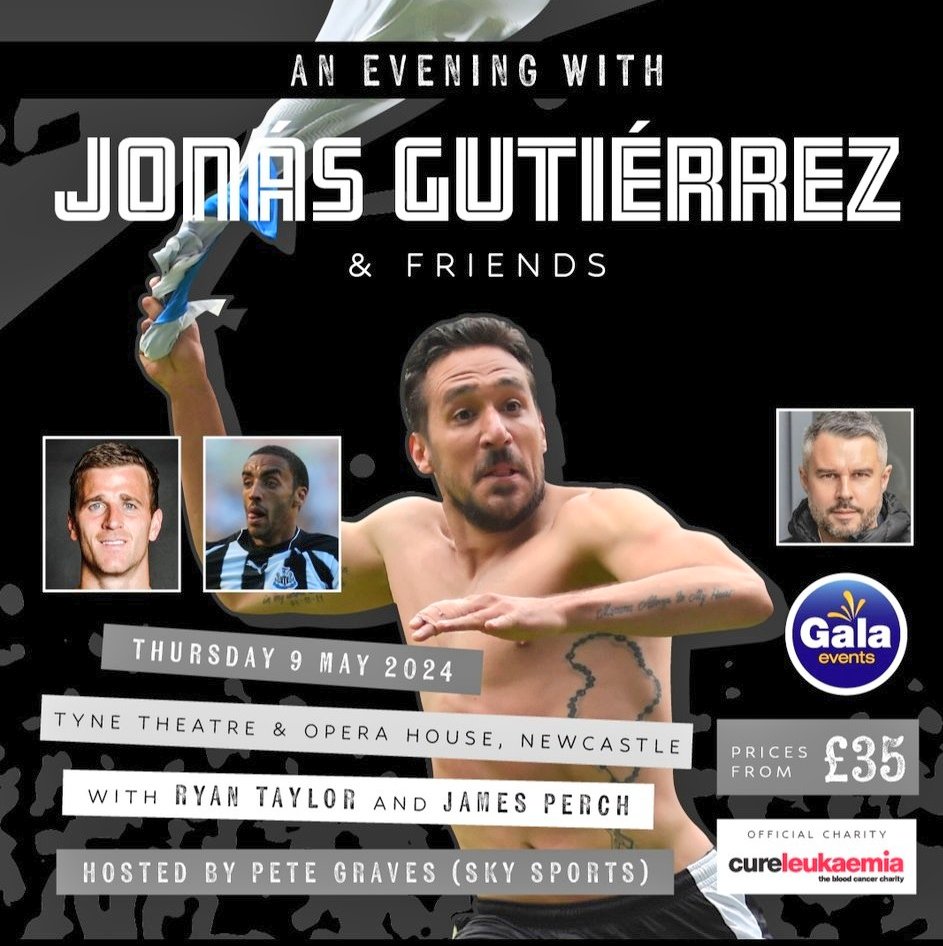 ✅ Jonas Gutierrez ✅ Ryan Taylor ✅ James Perch + ✅ @PeteGravesTV Belter line-up for a cracking night at the Tyne Theatre on May 9th! Some of the craic here will be off the charts! Tickets are flying off the shelves so get yours NOW! #NUFC 👇👇👇tynetheatreandoperahouse.uk/portfolio/an-e…