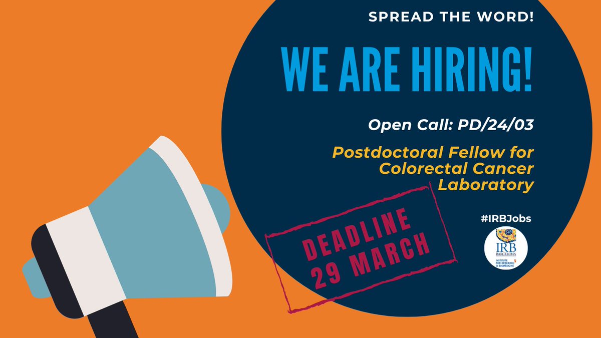 🚨Last call!

📢We are #hiring a #Postdoctoral Researcher to join the @BatlleLab & participate in @MACH3Cancer, aiming to apply high-throughput 3D live imaging technology to explore questions related to tumor cell plasticity & drug resistance.

➡️shorturl.at/mosDR

#IRBJobs