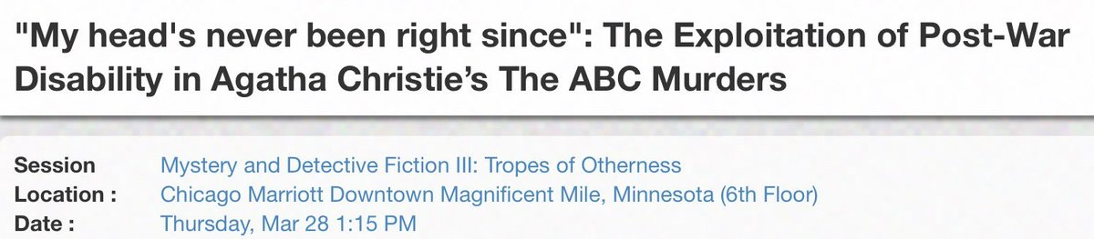 Kelsey_Ridge's tweet image. Catch me on Thursday 1:15-2:45pm at #pcaaca2024 Mystery and Detective Fiction III: Tropes of Otherness presenting on war-related disability in #AgathaChristie. 🇬🇧 🇧🇪 🕵️