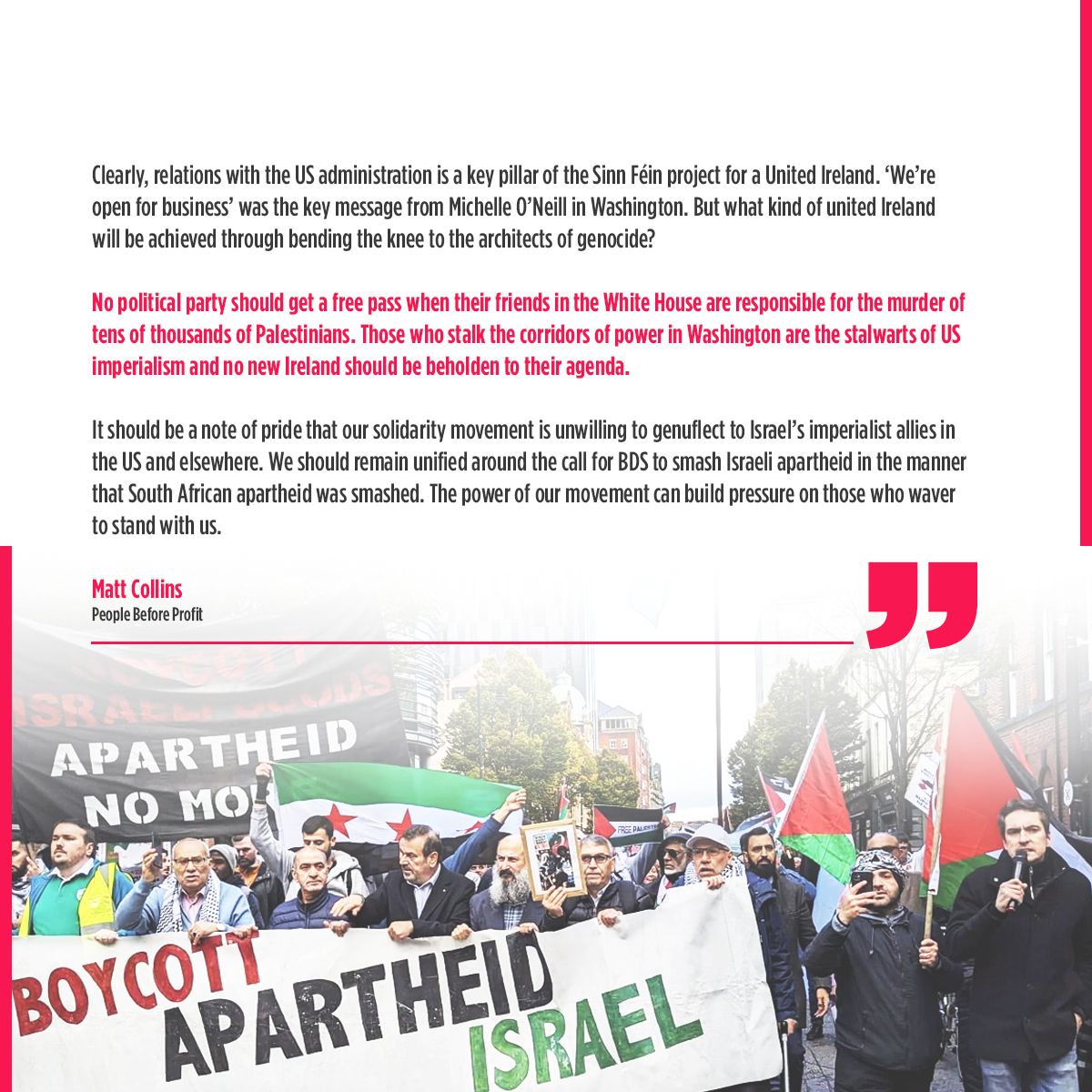 PBP's response to Gerry Adams' article on Palestine solidarity in this week's @ATownNews. It should be a note of pride that our solidarity is unwilling to genuflect to Israel’s imperialist allies in the US and elsewhere. We should remain unified around the call for BDS.